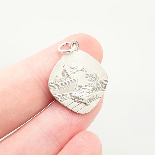 RESERVED/SOLD DON Vintage Georg Jensen Sterling Silver St Christopher Pendant Necklace Square Plane Car Double Sided Saint Retro
