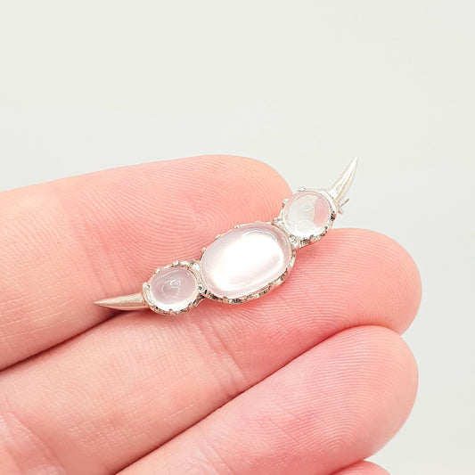 Antique Moonstone Moon Brooch Solid Silver Victorian Crescent Moon Celestial Vintage Small Cute White Adularescence Womens Jewelry Jewellery