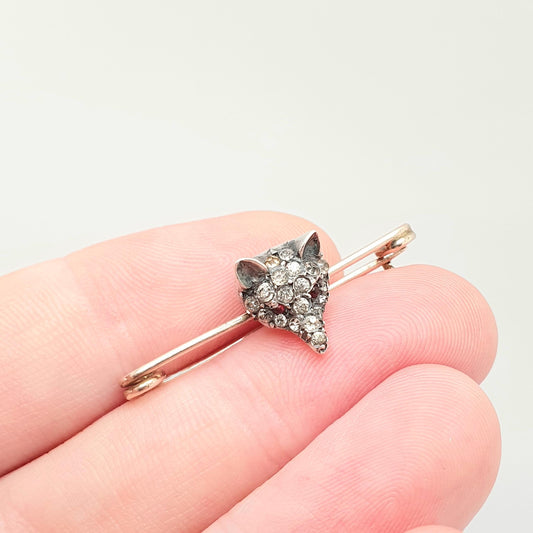 Antique 9ct Gold Fox Brooch Diamond Paste Victorian Solid Silver Solid 9kt 9k Sweetheart Safety Pin Foxes Animal Jewelry Jewellery Vintage