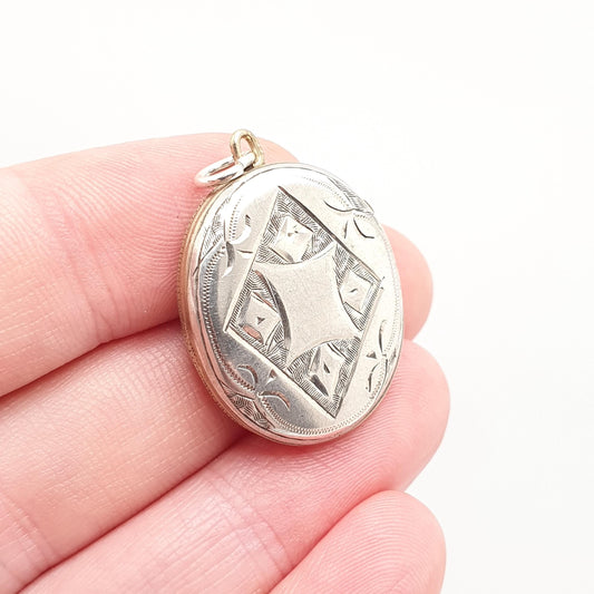 Antique Solid Silver Victorian Locket Hallmark Oval Small Cute Back and Front Necklace Vintage Pendant Geometric Womens Jewelry Jewellery