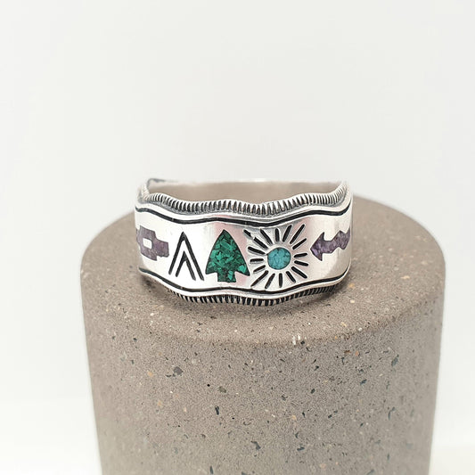 CAROLYN POLLACK Sterling Silver Native American Ring Navajo Style Vintage Designer  Turquoise Gemstone Band 925 Womens Jewelry Jewellery