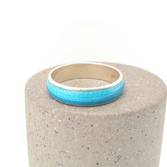 Antique Solid Silver Enamel Band Ring Sky Blue Champleve Edwardian Vintage Genuine Rare Unique Eternity Ladies Womens Jewelry Jewellery