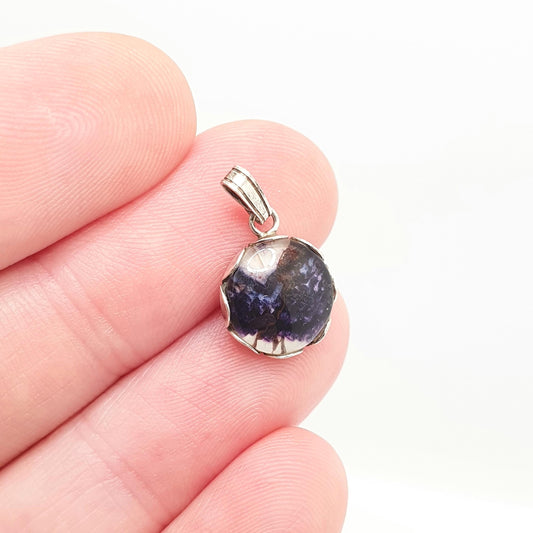 Vintage Blue John Sterling Silver Necklace Pendant Doublet Cabochon Oval 925 Border Bleu Jaune Womens Mens Rare Gemstone Retro Jewelry