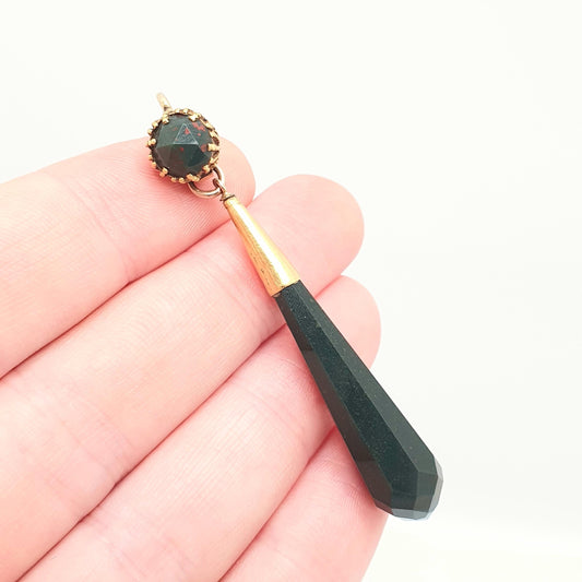 Antique 18ct Gold Bloodstone Pendant Victorian Necklace Large Solid 18k 750 18kt Genuine Gemstone Teardrop Vintage Womens Jewellery Jewelry