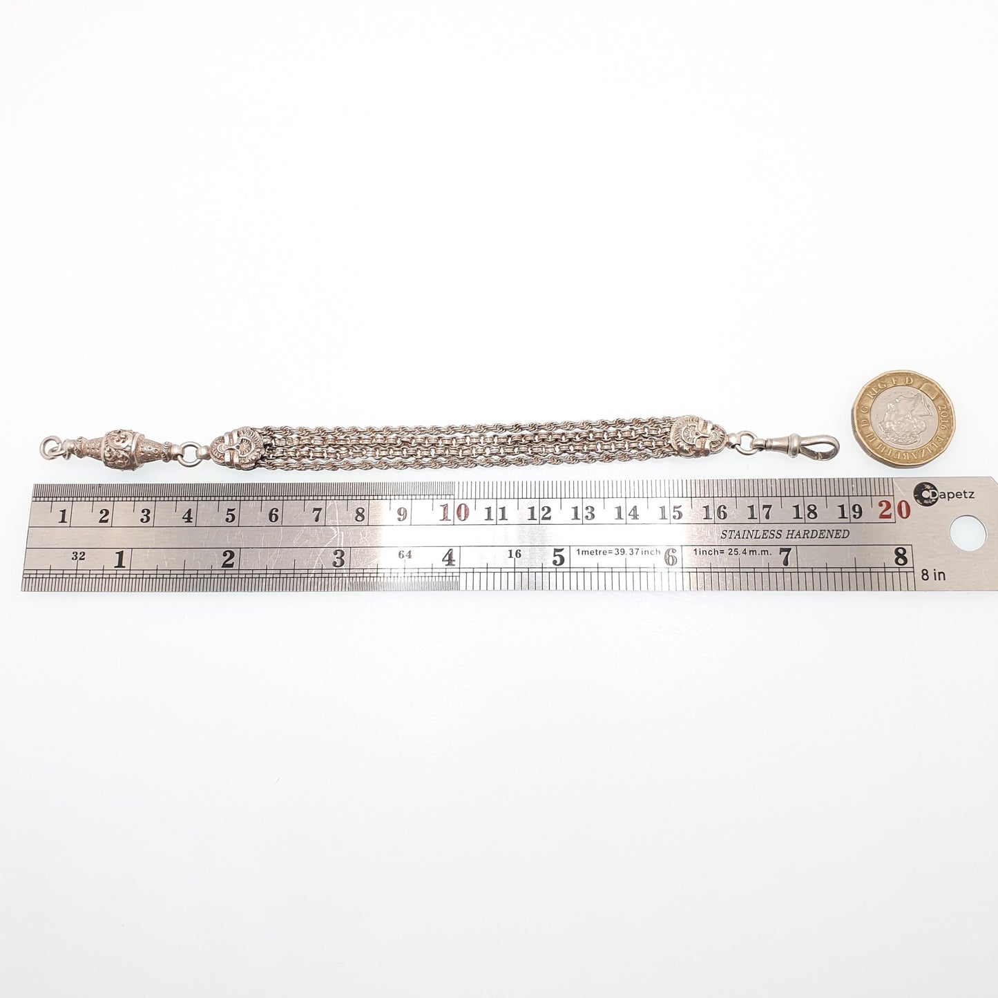 Antique Victorian Solid Silver Albertina Bracelet Belcher Rope Link Engraved Chain 11.95g 19cm Aesthetic Vintage Gift Jewelry Jewellery