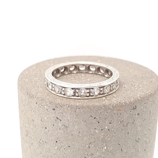 Antique 9ct 9k Gold Eternity Ring Art Deco 1920s Full Band White Spinel Gemstone Solid 375 White Gold Vintage Womens Jewelry Jewellery