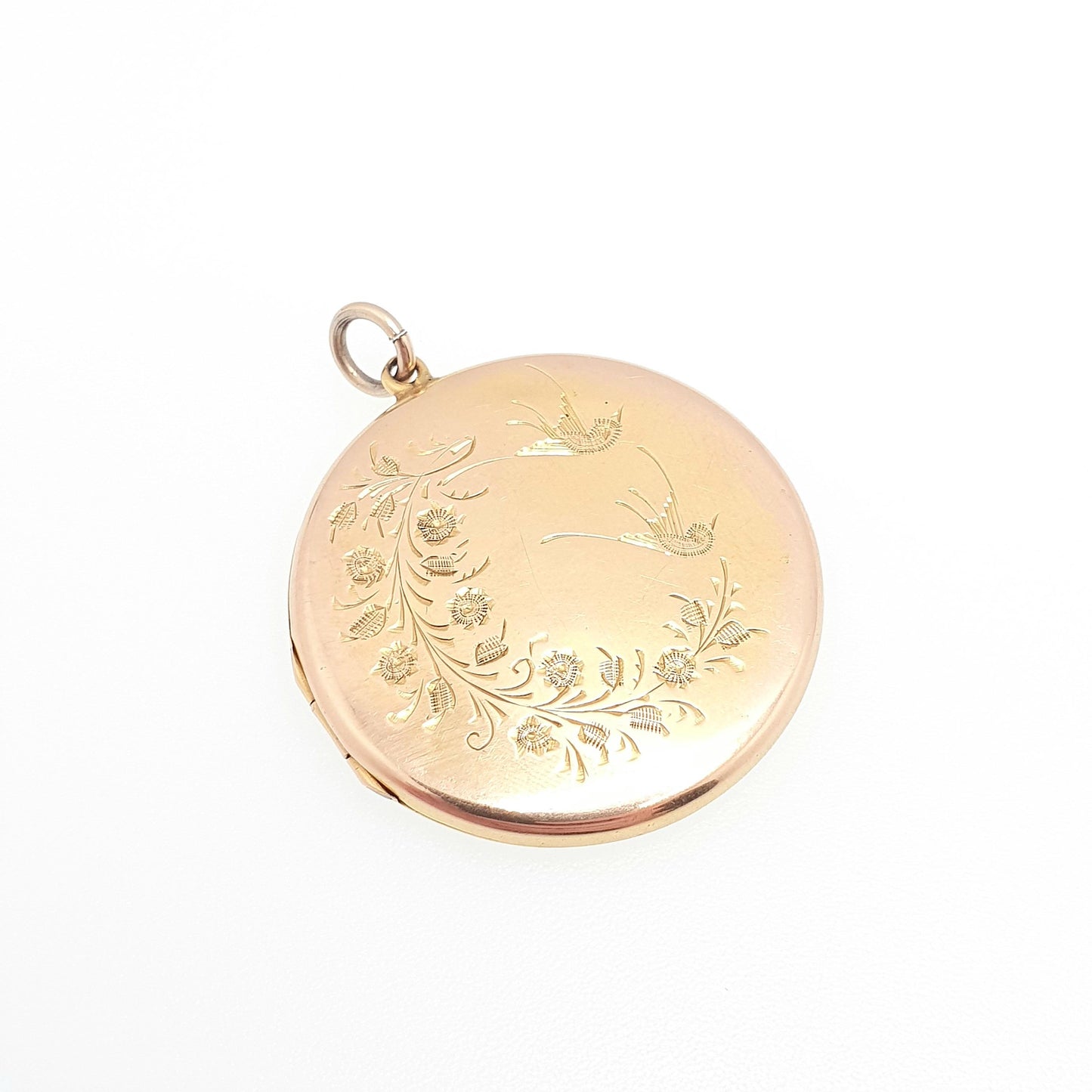Antique 9ct Gold Bird Locket Solid 9k 375 Large Round Pendant Fine Estate Big Love Gift Back & Front Necklace Jewelry Womens Jewellery
