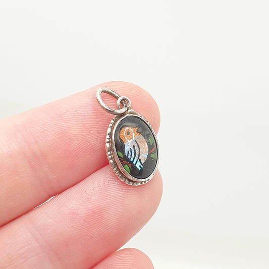Antique Sterling Silver Butterfly Wing Bird Pendant Hand Painted Art Deco 1920s Necklace Morpho England 1920s Vintage Womens Jewelry
