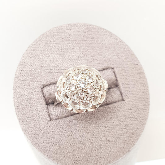 Antique Sterling Silver White Spinel Ring Art Deco Cluster Dome Genuine Gemstones Real Solid 925 1920s Vintage Womens Jewellery Jewelry