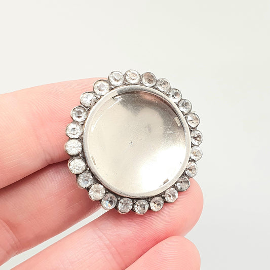 Antique Solid Silver Diamond Paste Locket Brooch Victorian Glass Compartment Cluster Foiled Mourning Big Large Vintage Womens Jewelry