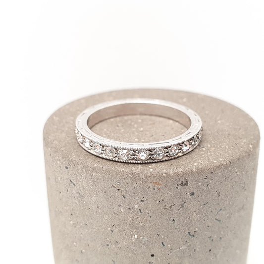 Antique Solid Silver Diamond Paste Eternity Ring Art Deco 1920s Full Round Cut Flapper Engraved Vintage Ladies Womens Jewelry Jewellery