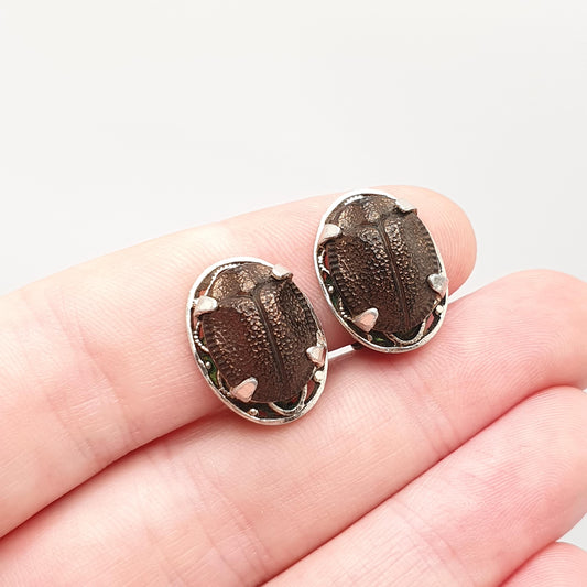 Antique Scarab Beetle Earrings Egyptian Revival Art Deco 1920 Glass Insect Egypt Clip On Animal Bug Vintage Womens Jewelry Jewellery