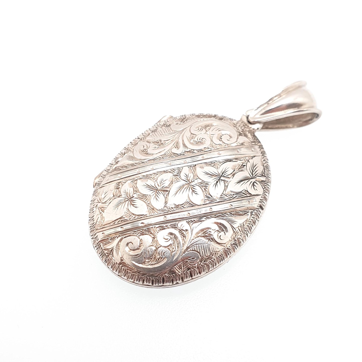 Antique Victorian Solid Silver Locket Star Buckle Hand Engraved Oval Pendant Necklace Sweet Gift Large Big Womens Jewelry Vintage Jewellery