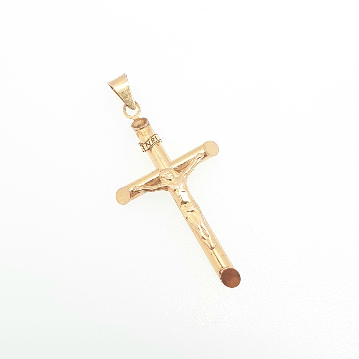 Vintage 9k 9ct Gold Jesus On The Cross Crucifix Necklace Pendant Italy INRI Solid 375 Christian Religious Mens Womens Jewelry Jewellery