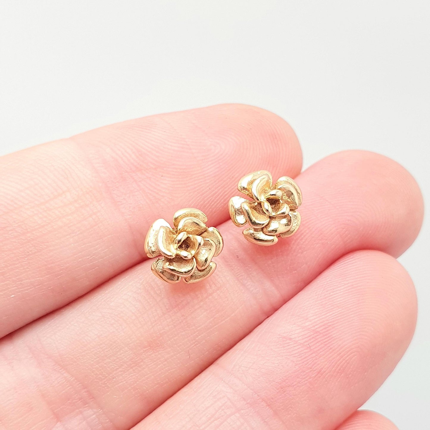 Vintage 9ct 9k Gold Flower Earrings Stud 3D Flowers Floral Solid 375 9kt All Gold Italian Italy Cute Yellow Gift Womens Jewelry Jewellery