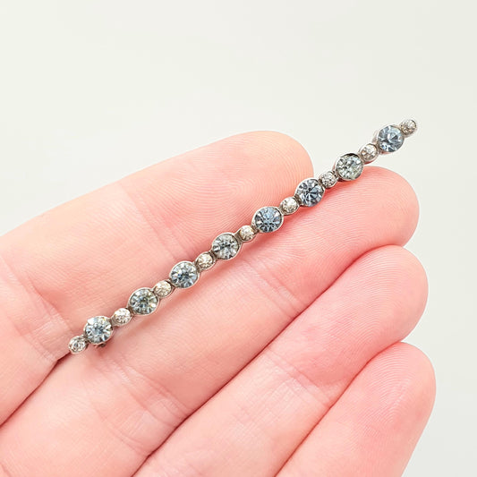 Antique Solid Silver Sapphire & Diamond Paste Brooch Victorian Round Cut Art Nouveau Bar Pin 1800s Sparkly Vintage Womens Jewelry Jewellery
