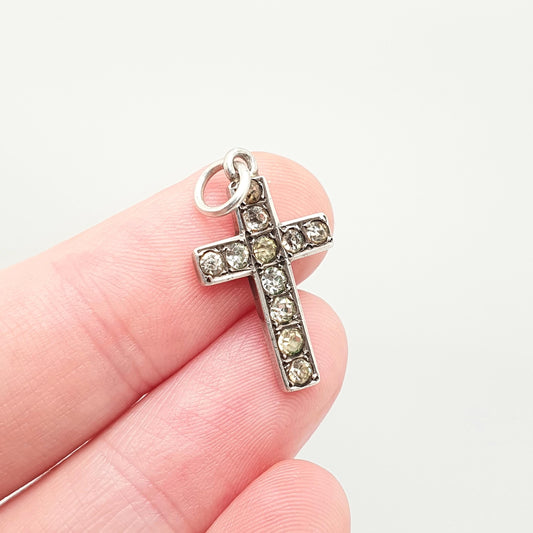 Antique Sterling Silver Diamond Paste Crucifix Necklace Pendant Cross 1903 Hallmark Sparkly Rare Vintage Womens Mens Jewellery Jewelry