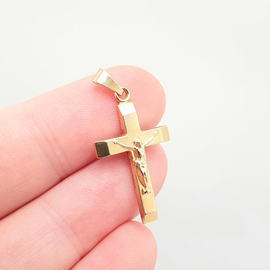 Vintage 9k 9ct Gold Jesus On The Cross Crucifix Necklace Pendant INRI A*D Solid 375 Religious Retro Mens Womens Jewelry Jewellery