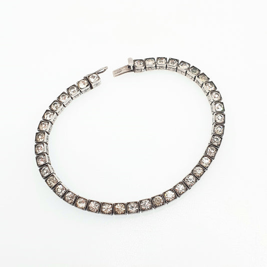 Antique Sterling Silver Diamond Paste Bracelet Art Deco Square Link Genuine 1920s Vintage 11.37g Sparkly Cocktail Womens Jewelry Jewellery
