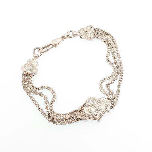 Antique Solid Silver Albertina Bracelet Victorian Foxtail Link Engraved Chain 16.67g 19cm Aesthetic Vintage Gift Womens Jewelry Jewellery