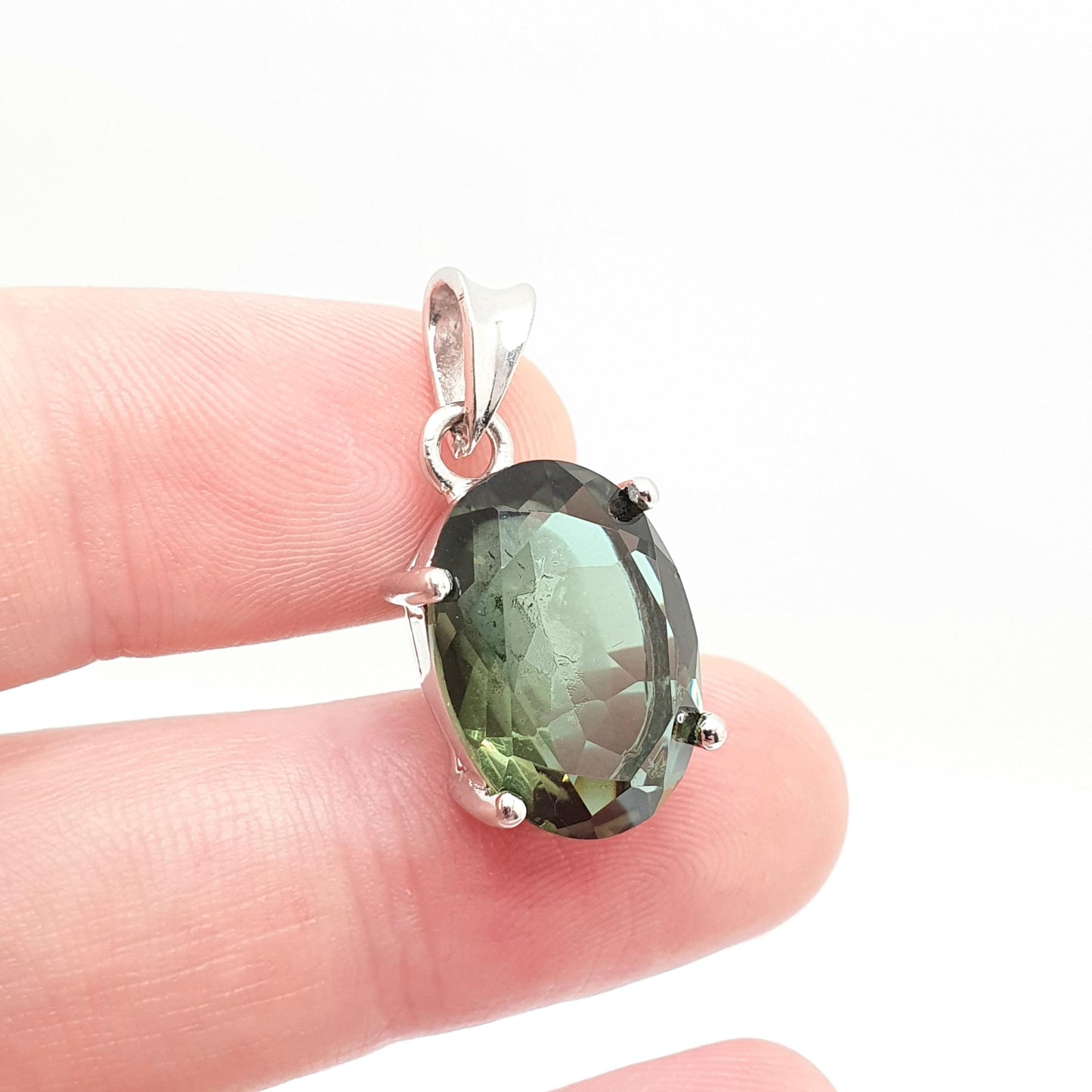 Vintage Green Tourmaline Sterling Silver Pendant Oval Cut Necklace Genuine Real Large Big Faceted Gemstone Dark Deep Jewelry Jewellery