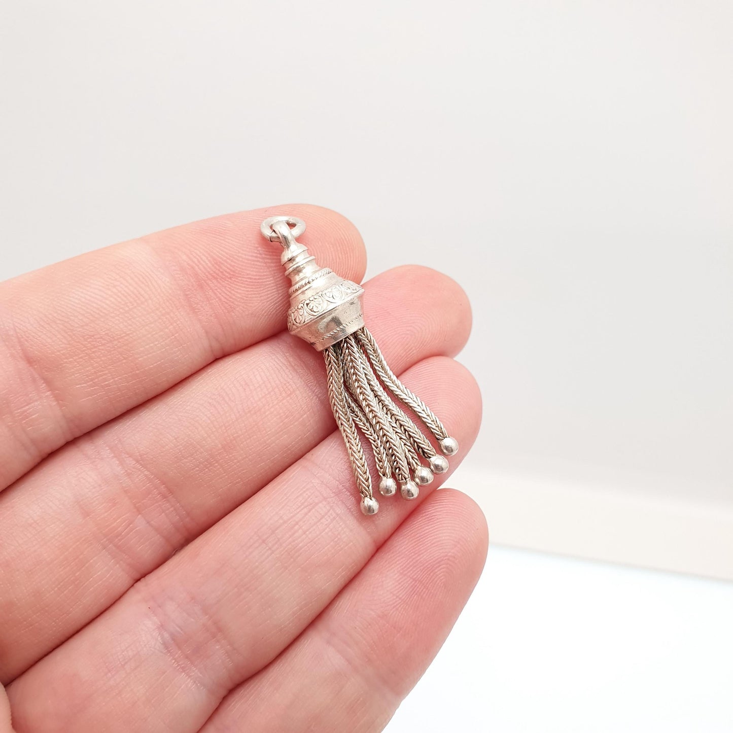 Antique Victorian Solid Silver Tassel Fob Bracelet Charm Necklace Pendant 1800s Genuine Albert Albertina Chain Vintage Womens Jewelry