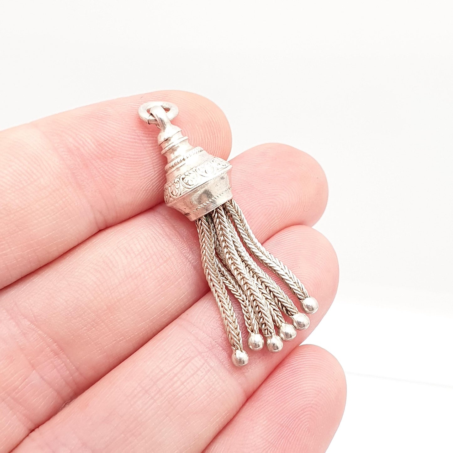 Antique Victorian Solid Silver Tassel Fob Bracelet Charm Necklace Pendant 1800s Genuine Albert Albertina Chain Vintage Womens Jewelry