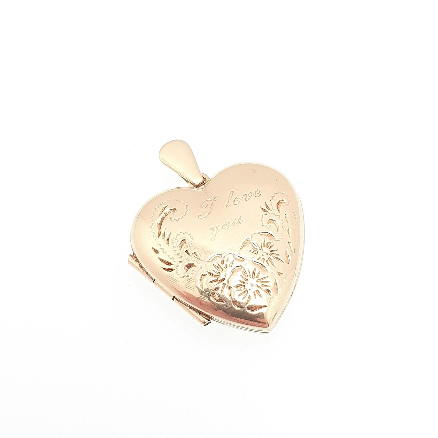 Vintage Solid 9k 375 Gold Heart Locket I LOVE YOU All 9ct 9 Carat Small Necklace Cute Photo Picture Pendant Retro Womens Jewelry Jewellery