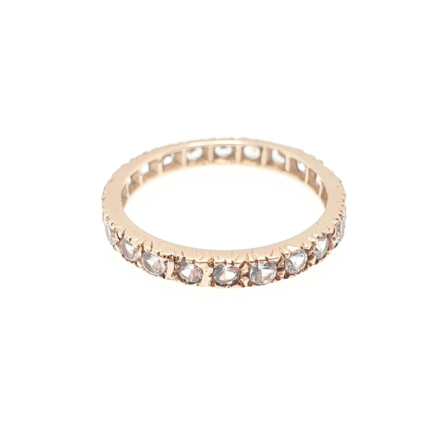 Antique 9ct Gold Eternity Ring Art Deco Solid 9k 375 White Quartz Gemstone All Gold Sparkly 1920s Vintage Stacking Womens Jewelry Jewellery