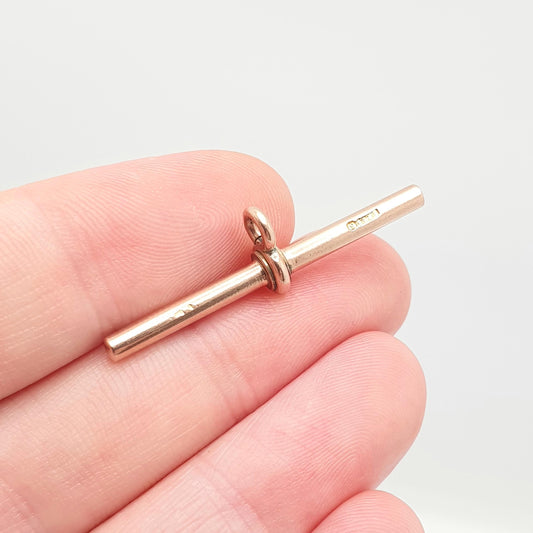 Antique 9ct 9k Gold T Bar Pendant Fob Necklace Rose Red Solid 375 9kt Large Hallmark Albert Chain Vintage Jewelry Jewellery Mens Womens