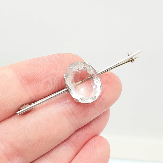 Antique Solid Silver Rock Crystal Brooch Art Deco White Quartz Large Oval Cut Gemstone Clear Vintage Big 1800s Womens Jewelry Jewellery