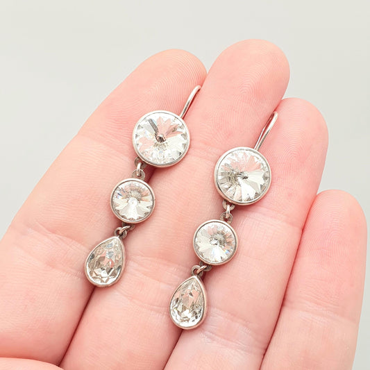 Antique Diamond Paste Solid Silver Hook Earrings Art Deco 1920s Dangle Drop Hanging Round Pear Cut Flapper Vintage Jewelry Jewellery