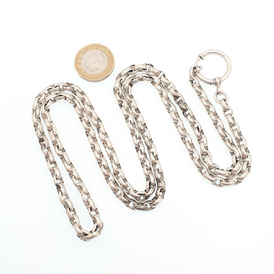 Antique Victorian Solid Silver Chain Necklace Belcher Oval Cable Link Oversize Bolt Clasp Long 46cm 33.8" 36.88g Vintage Jewellery Jewelry