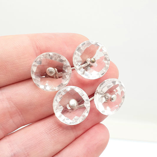 Antique Victorian Rock Crystal Cuff Links Solid Silver Cufflinks Genuine Quartz White Clear Faceted Gents Mens Vintage Jewelry Jewellery