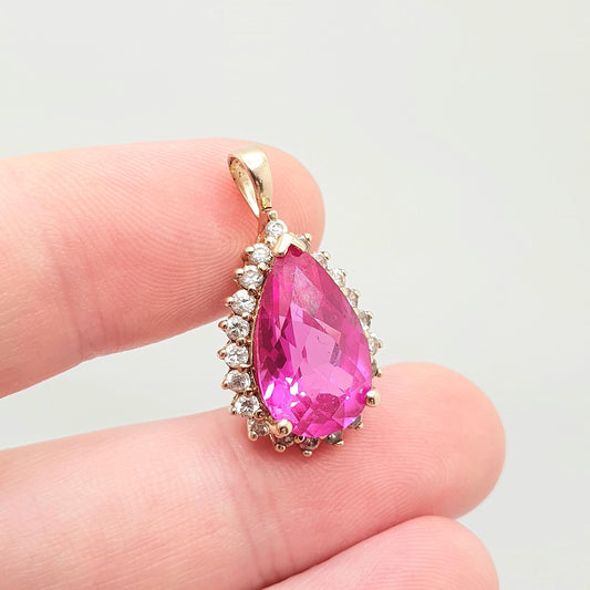 Vintage Sterling Silver Ruby Pendant Genuine Real Ruby Pear Cut Gold Gilt Cluster Necklace Modernist Vintage Womens Jewellery Jewelry