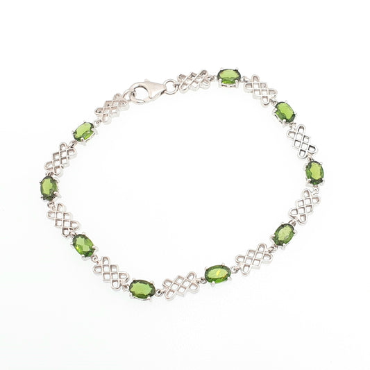 Vintage Green Tourmaline Sterling Silver Bracelet Genuine Real Oval Cut 7.38g Gemstones Dark Deep Retro Solid 925 Womens Jewelry Jewellery