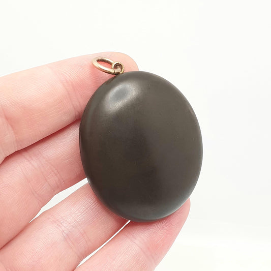 Antique Victorian Vulcanite Locket Pendant Whitby Jet Imitation Big Large Plain Oval Mourning Ebonite Large Jewelry Jewellery Vintage