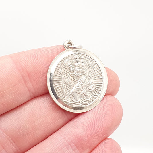 GEORG JENSEN Vintage Sterling Silver St Christopher Pendant Necklace Small Hallmark Genuine Saint Jewellery Jewelry Men Women 925 Travel