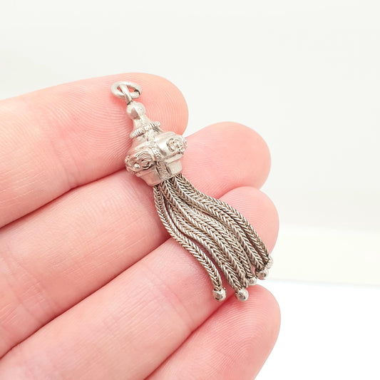 Antique Victorian Solid Silver Tassel Fob Bracelet Charm Necklace Pendant 1800s Genuine Albert Albertina Chain Vintage Ladies Womens Jewelry