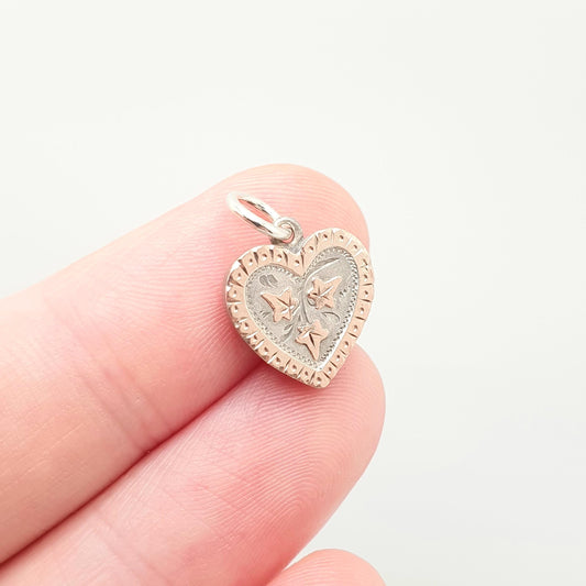 Antique Victorian Sterling Silver Heart Pendant Charm Rose Gold Highlight Necklace Genuine Rare Cute Puffer Womens Jewelry Vintage Jewellery