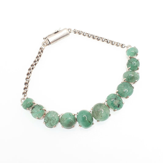 Antique Solid Silver Emerald Bracelet Set Art Deco Raw Polished Natural Emeralds Vintage 1920s 18.14g Fine Estate Womens Jewelry Jewellery