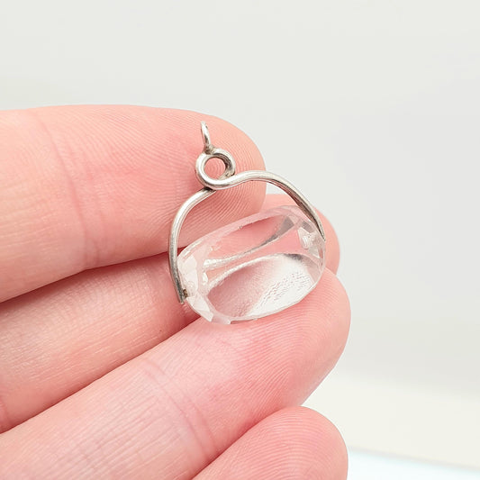 Antique Victorian Solid Silver Rock Crystal Spinner Fob Pendant Genuine Real White Quartz Gemstone Quartz Necklace Albert Jewellery Jewelry