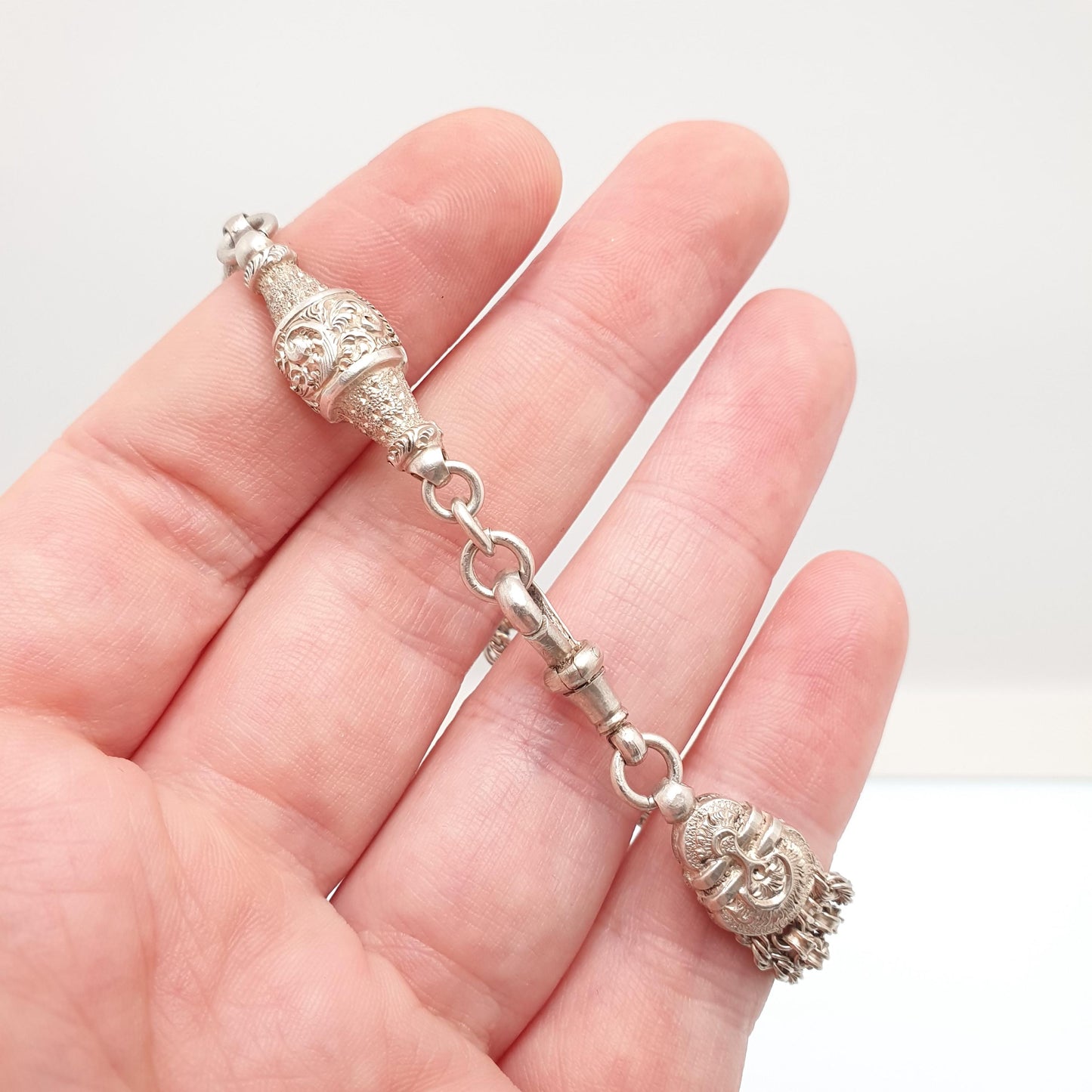 Antique Victorian Solid Silver Albertina Bracelet Belcher Rope Link Engraved Chain 11.95g 19cm Aesthetic Vintage Gift Jewelry Jewellery