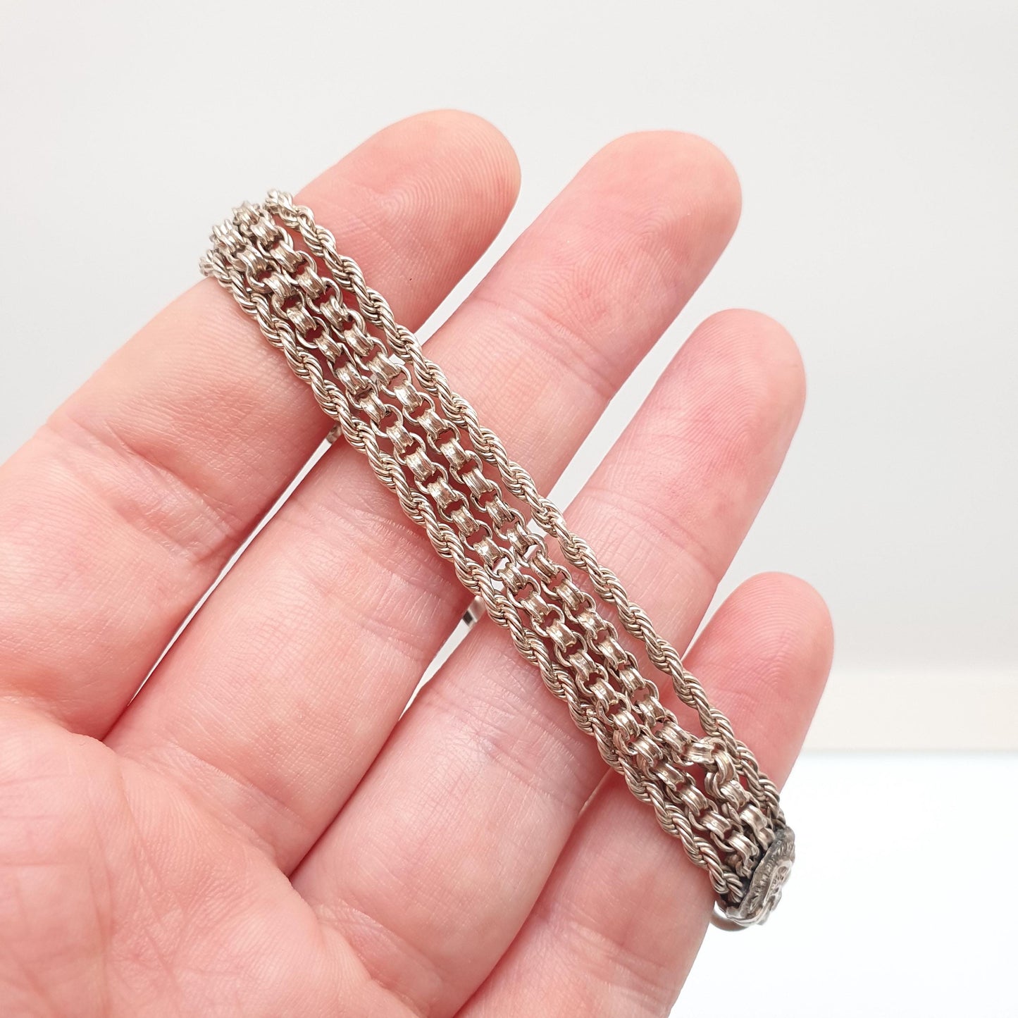 Antique Victorian Solid Silver Albertina Bracelet Belcher Rope Link Engraved Chain 11.95g 19cm Aesthetic Vintage Gift Jewelry Jewellery