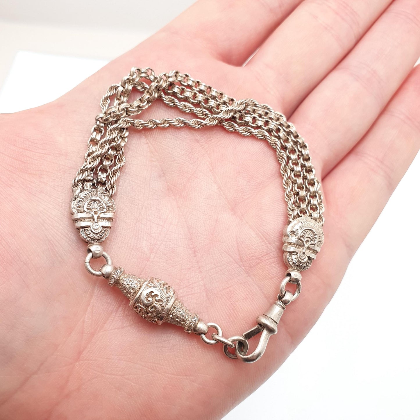 Antique Victorian Solid Silver Albertina Bracelet Belcher Rope Link Engraved Chain 11.95g 19cm Aesthetic Vintage Gift Jewelry Jewellery