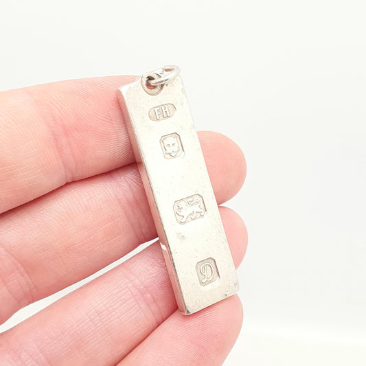 Vintage Sterling Silver Ingot Pendant Necklace 1978 Hallmark 15.74g Chunky Big Heavy Solid 925 1970sRetro Ladies Womens Jewellery Jewelry