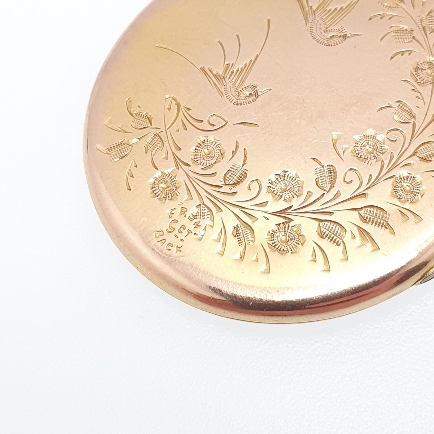 Antique 9ct Gold Bird Locket Solid 9k 375 Large Round Pendant Fine Estate Big Love Gift Back & Front Necklace Jewelry Womens Jewellery