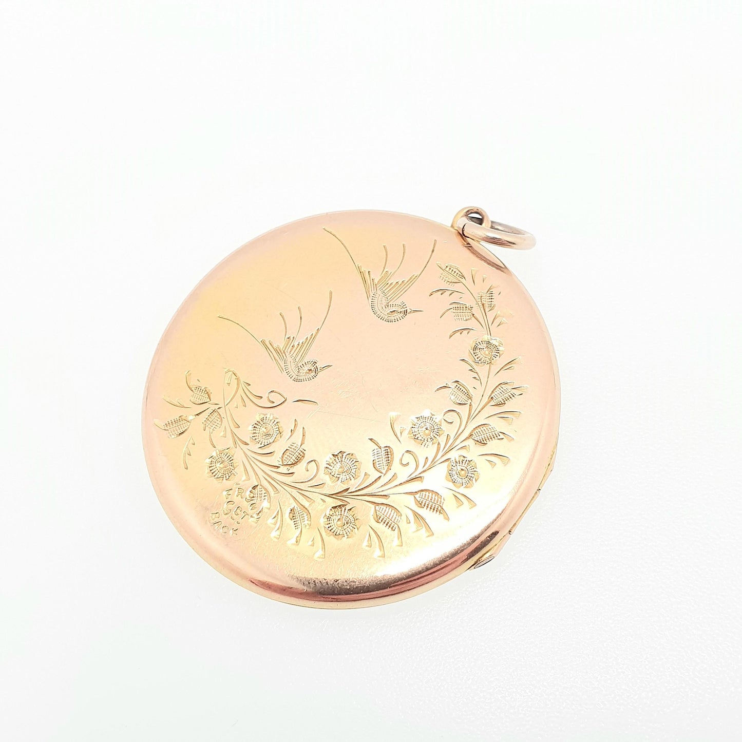 Antique 9ct Gold Bird Locket Solid 9k 375 Large Round Pendant Fine Estate Big Love Gift Back & Front Necklace Jewelry Womens Jewellery
