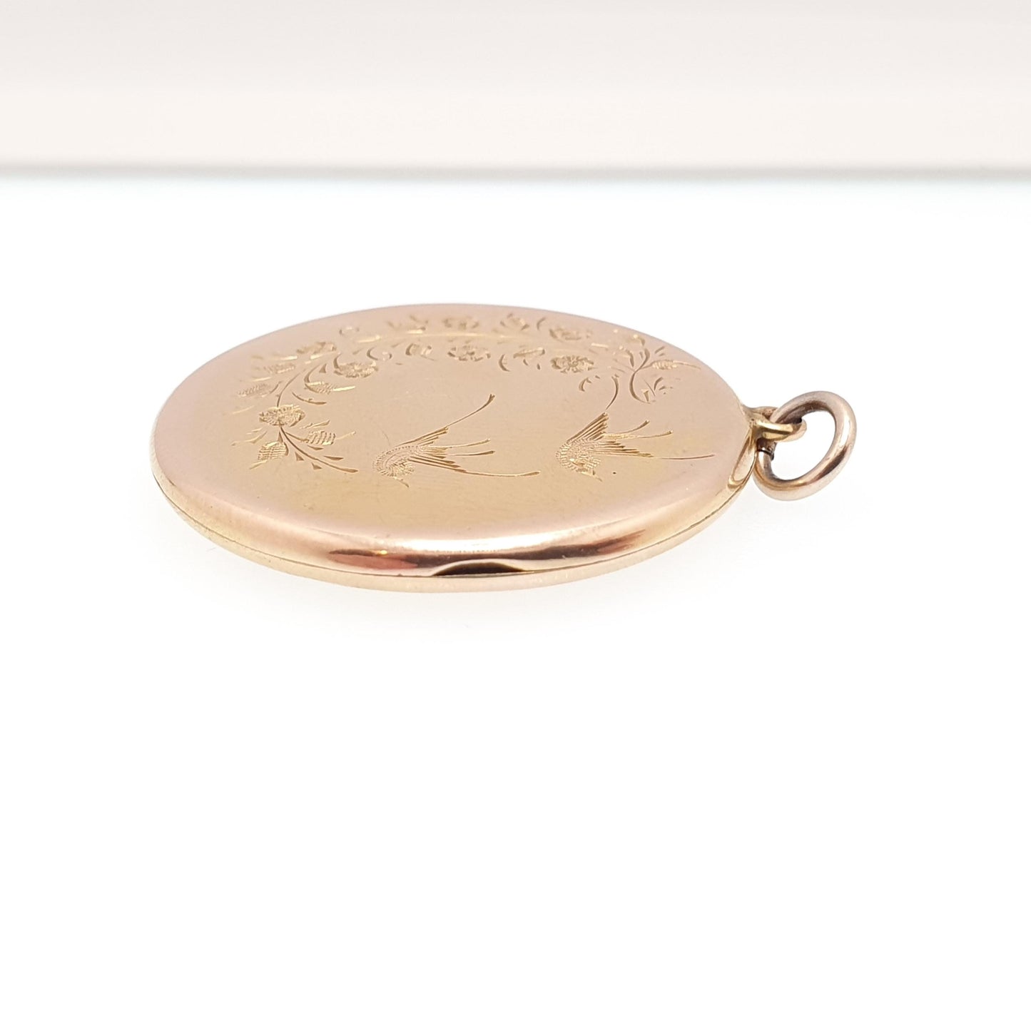 Antique 9ct Gold Bird Locket Solid 9k 375 Large Round Pendant Fine Estate Big Love Gift Back & Front Necklace Jewelry Womens Jewellery