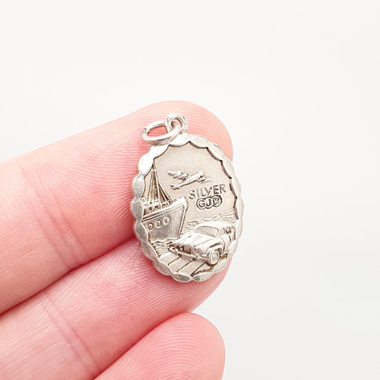 GEORG JENSEN Vintage Sterling Silver St Christopher Pendant Necklace Car Plane Oval Double Sided Necklace Saint Jewellery Jewelry Men Women